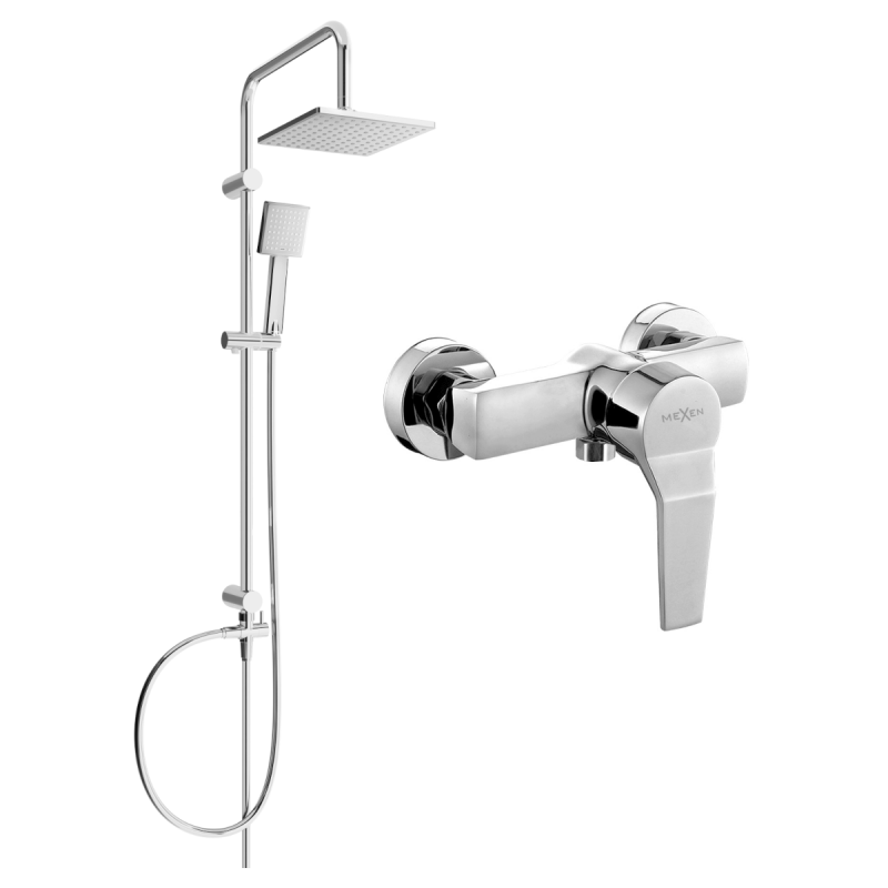 Mexen Tord nástěnná sprchová souprava s dešťovou sprchou a sprchovou baterií Caro, chrom - 746640200-00