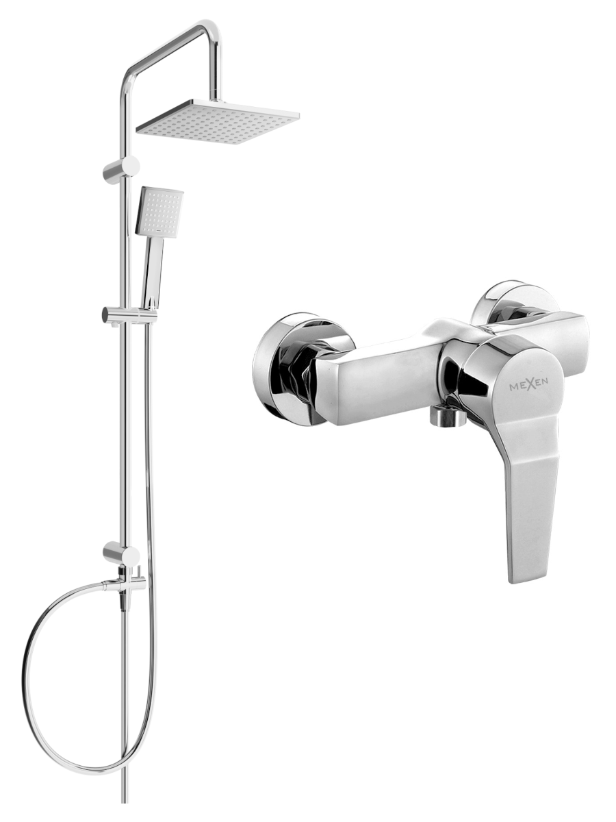 Mexen Tord odkrytý sprchový set s dešťovou sprchovou hlavicí a sprchovou baterií Caro, Chromovaná - 746640200-00