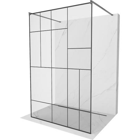 Mexen Kioto samostatně stojící sprchová stěna 100 x 200 cm, černý vzor 8 mm, gun gray kartáčovaný - 800-100-002-66-78