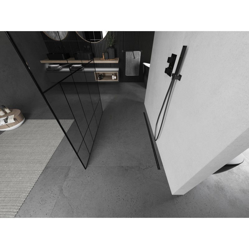 Mexen Kioto volně stojící sprchová stěna 140 x 200 cm, černý vzor 8 mm, gun gray kartáčovaný - 800-140-002-66-78