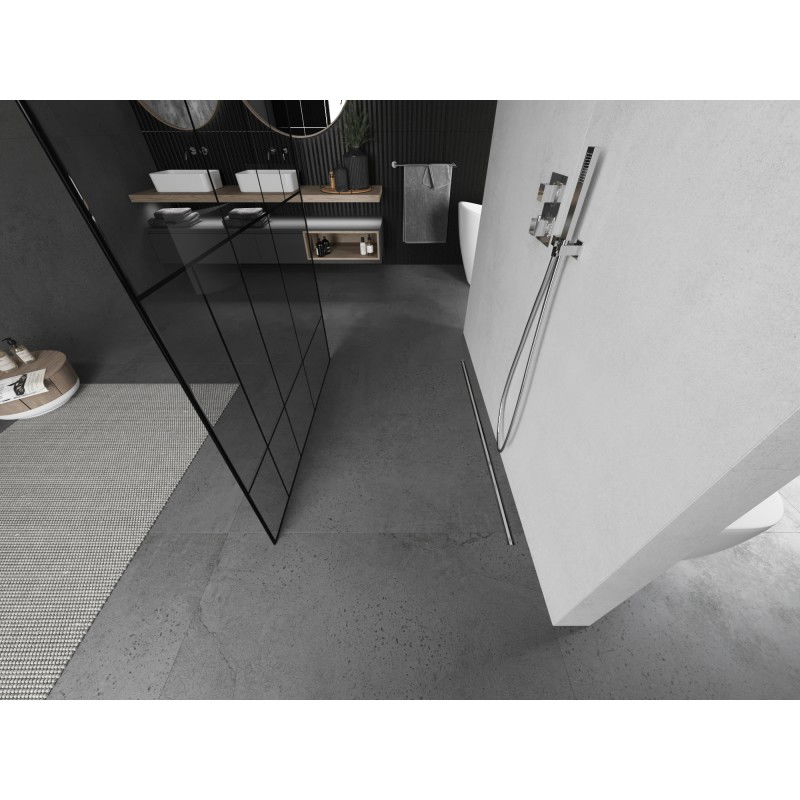 Mexen Kioto sprchová stěna volně stojící 130 x 200 cm, černý vzor 8 mm, kartáčovaný nikl - 800-130-002-97-78