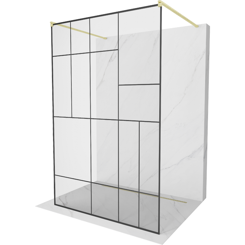 Mexen Kioto samostatně stojící sprchová stěna 110 x 200 cm, černý vzor 8 mm, zlatá kartáčovaná - 800-110-002-55-78