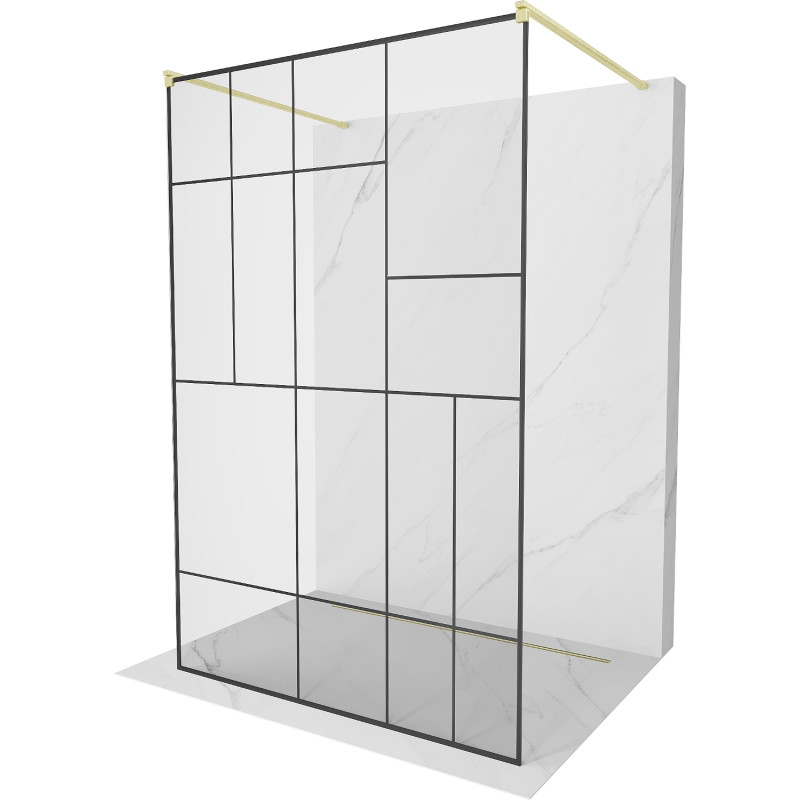 Mexen Kioto volně stojící sprchová stěna 130 x 200 cm, černý vzor 8 mm, zlatý kartáčovaný - 800-130-002-55-78