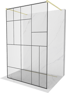 Mexen Kioto volně stojící sprchová stěna 130 x 200 cm, černý vzor 8 mm, zlatý kartáčovaný - 800-130-002-55-78