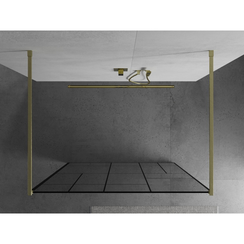 Mexen Kioto volně stojící sprchová stěna 130 x 200 cm, černý vzor 8 mm, zlatý kartáčovaný - 800-130-002-55-78