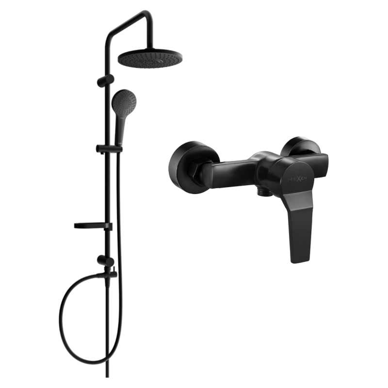 Mexen Erik nadomítková sprchová sada s dešťovou hlavicí a sprchovou baterií Caro, černá - 746640205-70