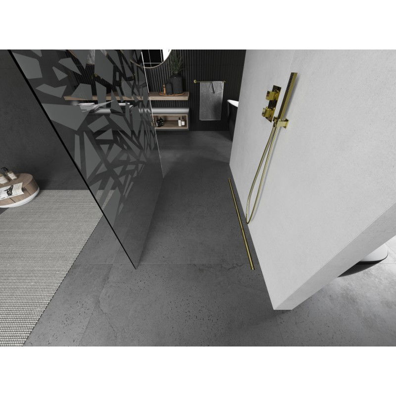 Mexen Kioto sprchová stěna volně stojící 120 x 200 cm, bílý vzor 8 mm, zlatá kartáčovaná - 800-120-002-55-85