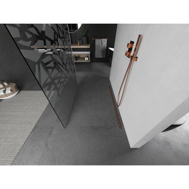 Mexen Kioto samostatně stojící sprchová stěna 140 x 200 cm, bílý vzor 8 mm, kartáčovaná měď - 800-140-002-65-85