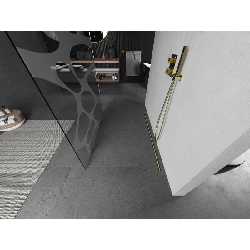 Mexen Kioto volně stojící sprchová stěna 130 x 200 cm, bílá vlna 8 mm, zlatá kartáčovaná - 800-130-002-55-97