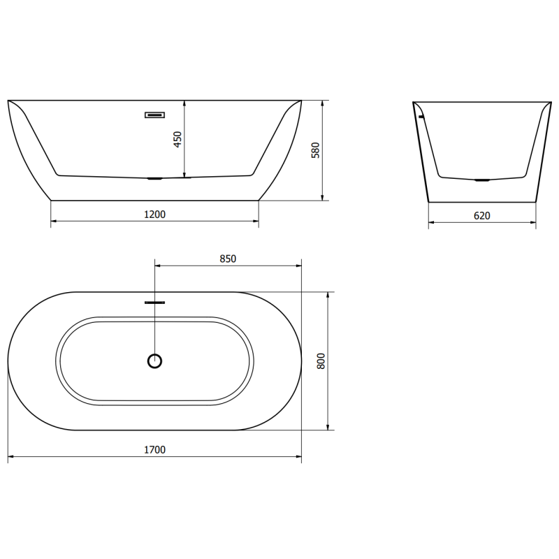 Mexen Roxy volně stojící vana 170 x 80 cm, bílá/černá, přepad kartáčovaný nikl - 51201708075-97