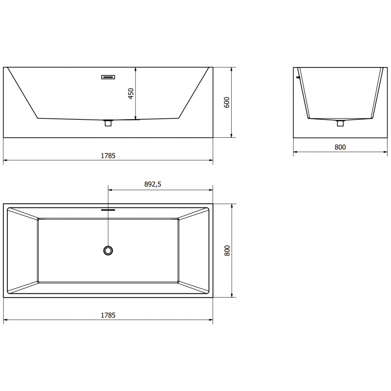 Mexen Vigo volně stojící vana 178,5 x 80 cm, bílá, přepad gun gray kartáčovaný - 51251788000-66
