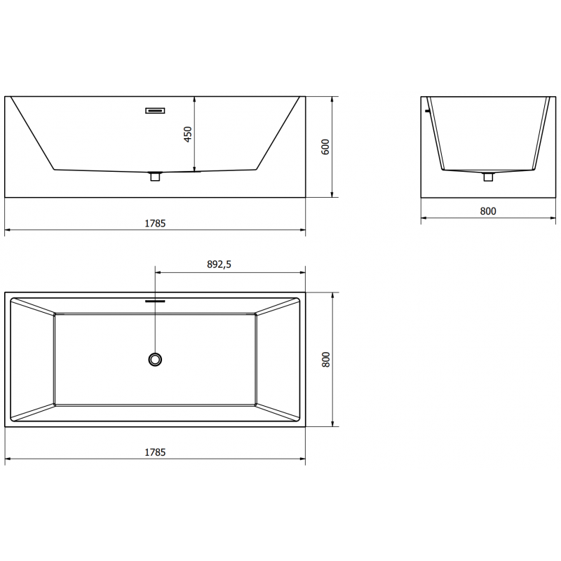 Mexen Vigo volně stojící vana 178,5 x 80 cm, bílá, přepad gun metal - 51251788000-95