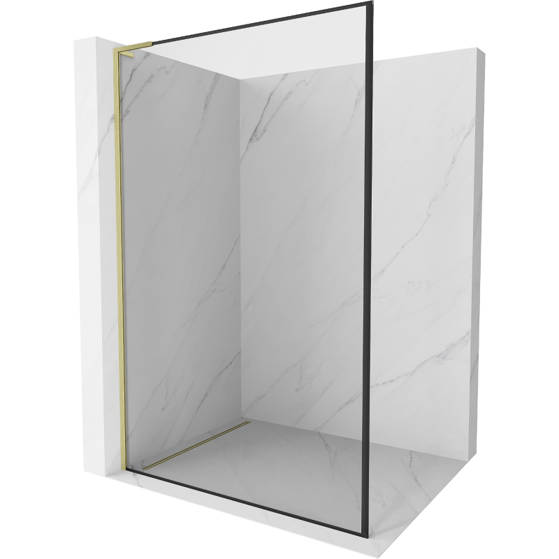 Mexen Kioto L sprchová stěna Walk-in 110 x 200 cm, černý rám, zlatý kartáčovaný - 800-110-103-55-70