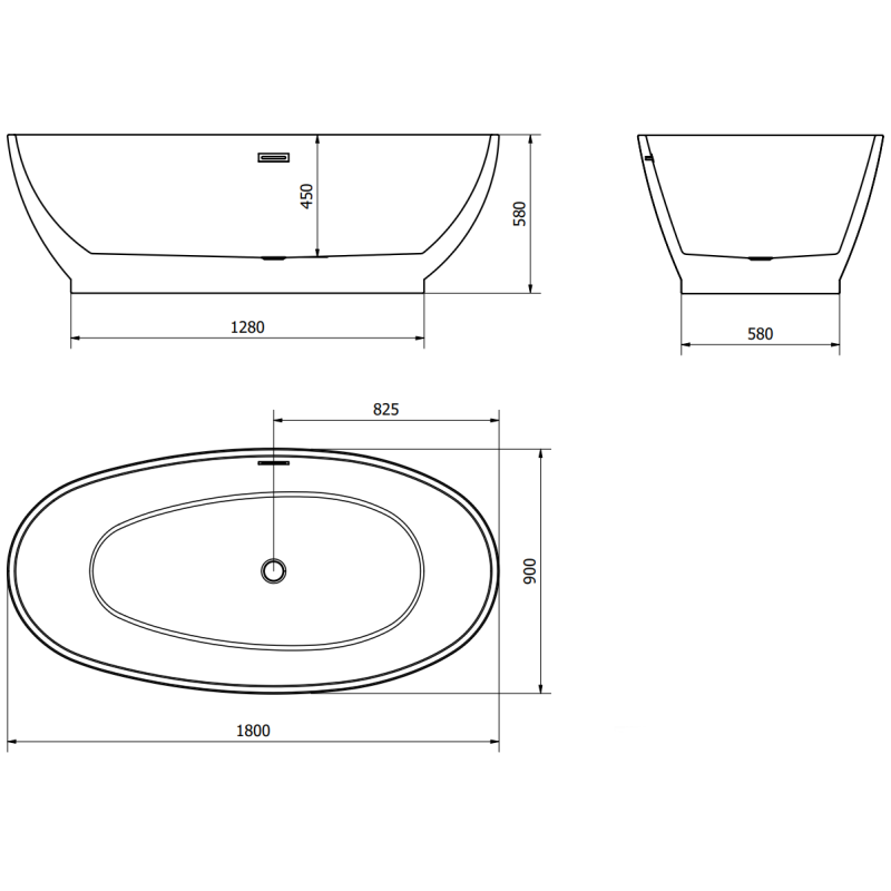 Mexen Bilbao volně stojící vana 180 x 90 cm, bílá, přepad kartáčovaný nikl - 51311809000-97