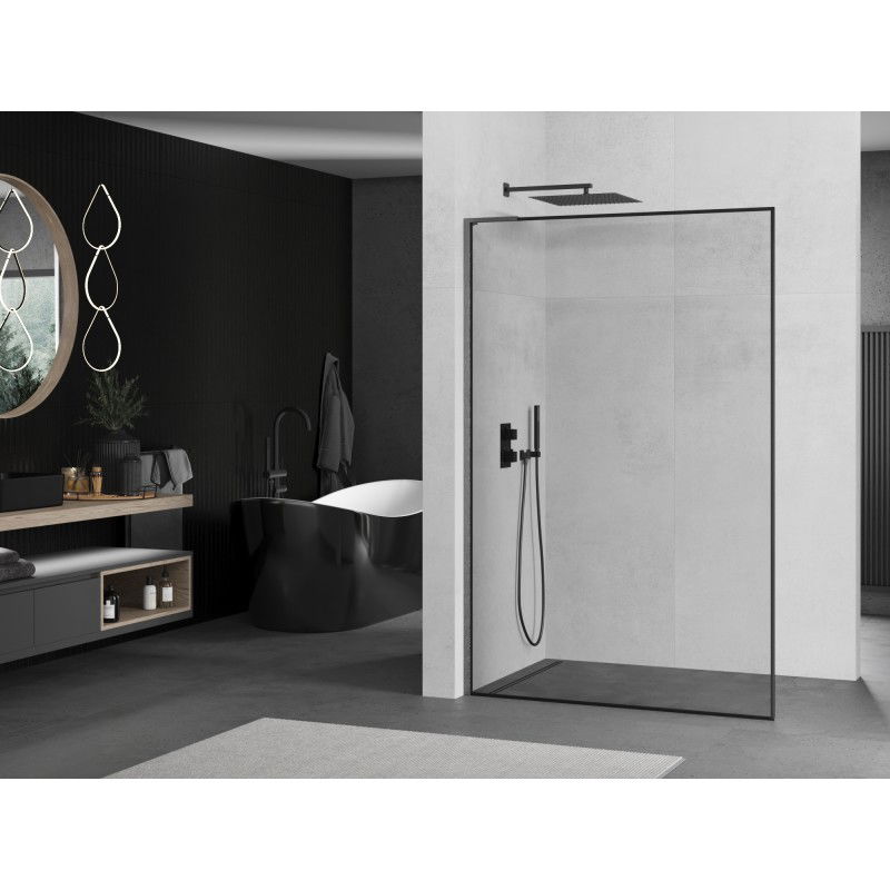 Mexen Kioto L sprchová stěna Walk-in 80 x 200 cm, černý rám, gun gray kartáčovaný - 800-080-103-66-70