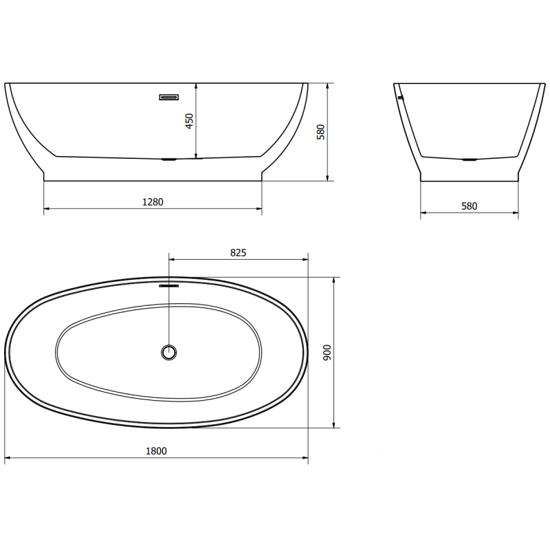 Mexen Bilbao volně stojící vana 180 x 90 cm, bílá/černá, přepad gun gray kartáčovaný - 51311809075-66