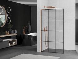 Mexen Kioto L sprchová stěna Walk-in 120 x 200 cm, černá mřížka, kartáčovaná měď - 800-120-103-65-77