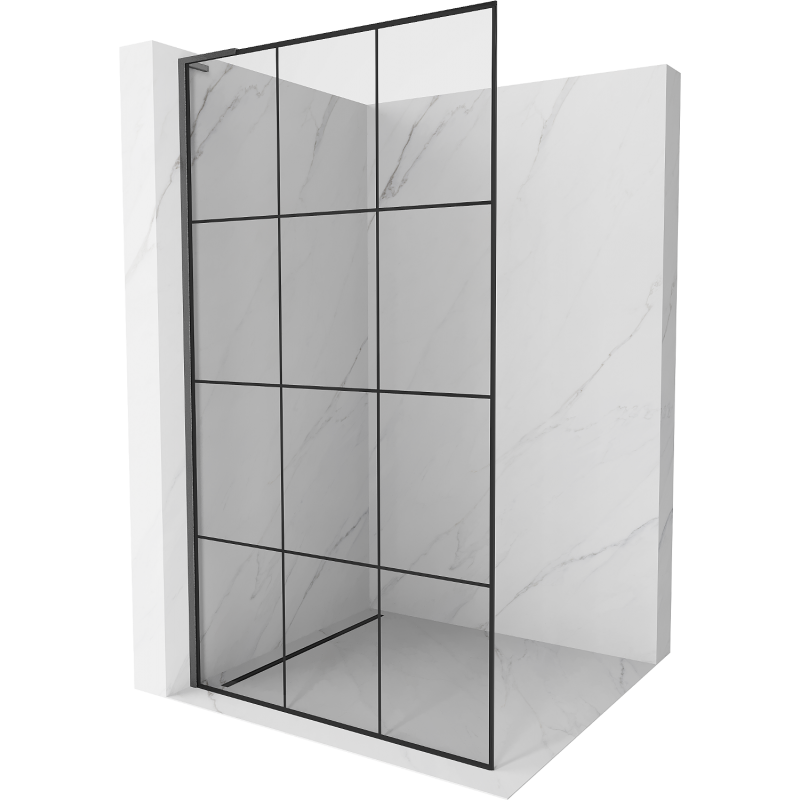 Mexen Kioto L sprchová stěna Walk-in 110 x 200 cm, černá mřížka, gun gray kartáčovaný - 800-110-103-66-77