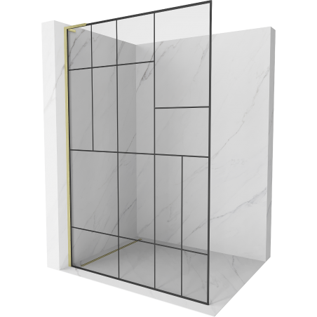 Mexen Kioto L sprchová stěna Walk-in 100 x 200 cm, černý vzor, zlatá kartáčovaná - 800-100-103-55-78