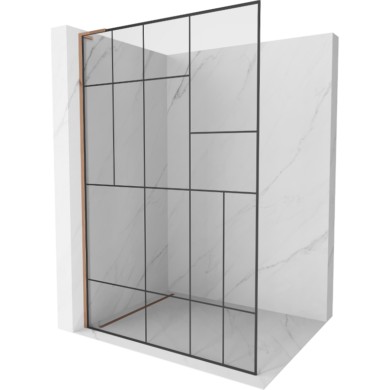 Mexen Kioto L sprchová stěna Walk-in 80 x 200 cm, černý vzor, růžové zlato - 800-080-103-60-78