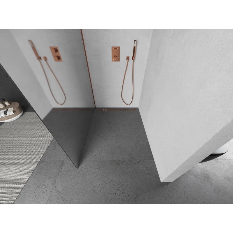 Mexen Kioto L sprchová stěna Walk-in 100 x 200 cm, zrcadlo, růžové zlato - 800-100-103-60-50