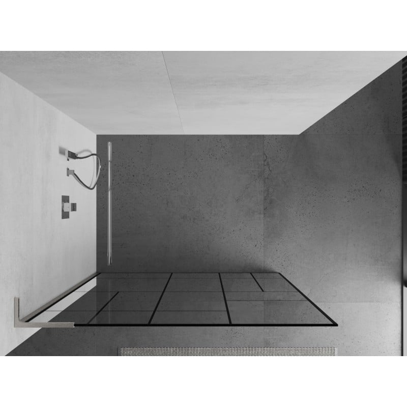 Mexen Kioto L sprchová zástěna Walk-in 90 x 200 cm, černý vzor, kartáčovaný nikl - 800-090-103-97-78