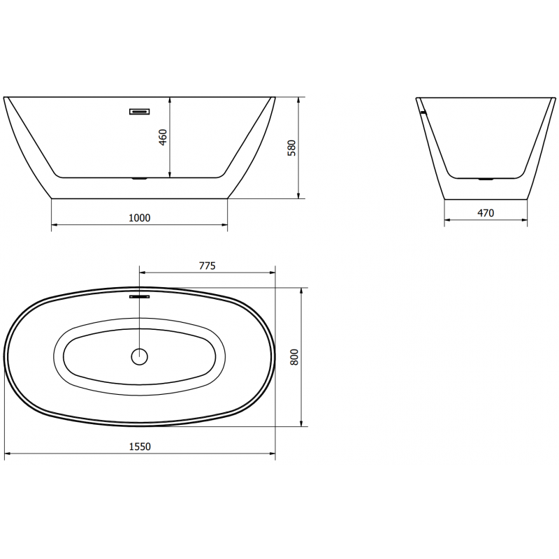 Mexen Eris volně stojící vana 155 x 80 cm, bílá, přepad chrom - 53441558000-01