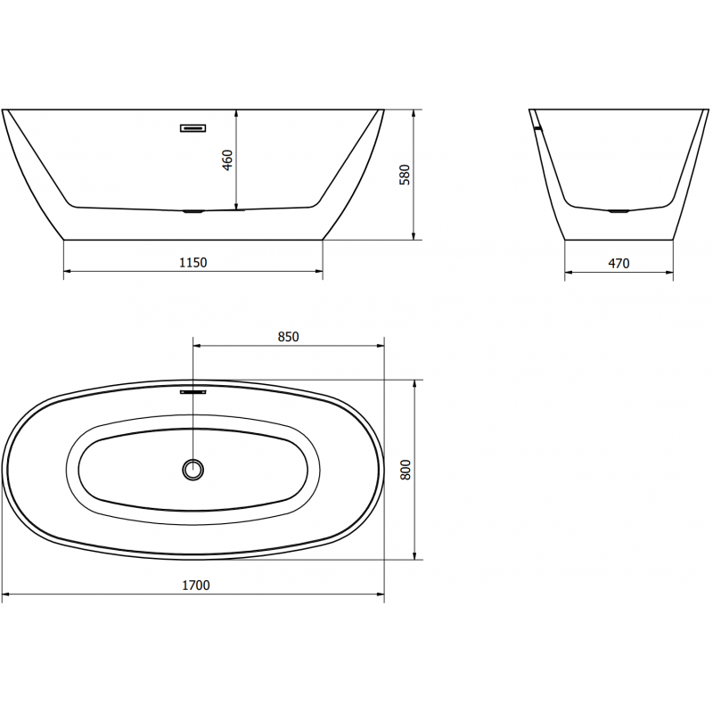 Mexen Eris volně stojící vana 170 x 80 cm, černá, přepad chrom - 53441708070-01