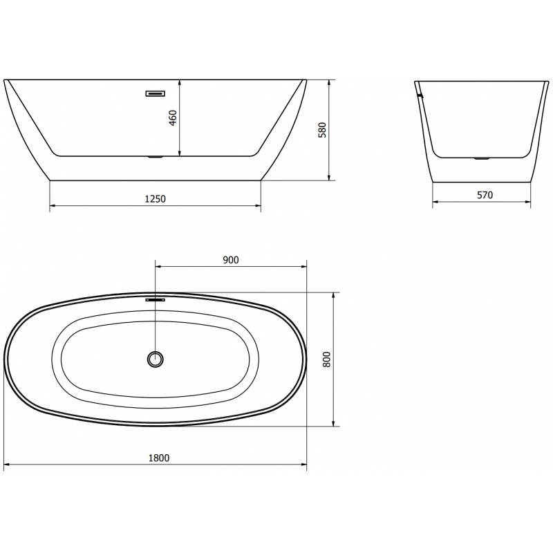 Mexen Eris volně stojící vana 180 x 80 cm, bílá, bílý přepad - 53441808000-20