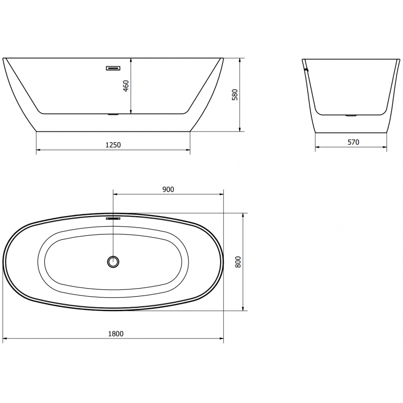 Mexen Eris volně stojící vana 180 x 80 cm, bílá, přepad gun gray kartáčovaný - 53441808000-66