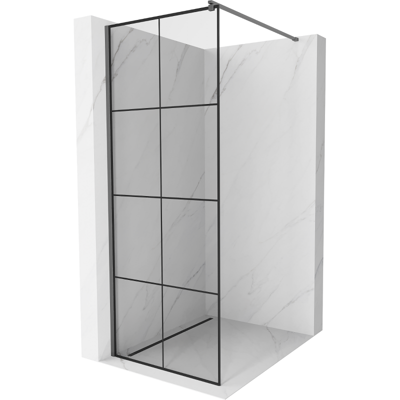 Mexen Kioto sprchová zástěna Walk-in 90 x 200 cm, černá mřížka 8 mm, gun metal - 800-090-101-95-77