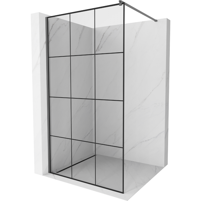 Mexen Kioto sprchová stěna Walk-in 100 x 200 cm, černá mřížka 8 mm, gun metal - 800-100-101-95-77