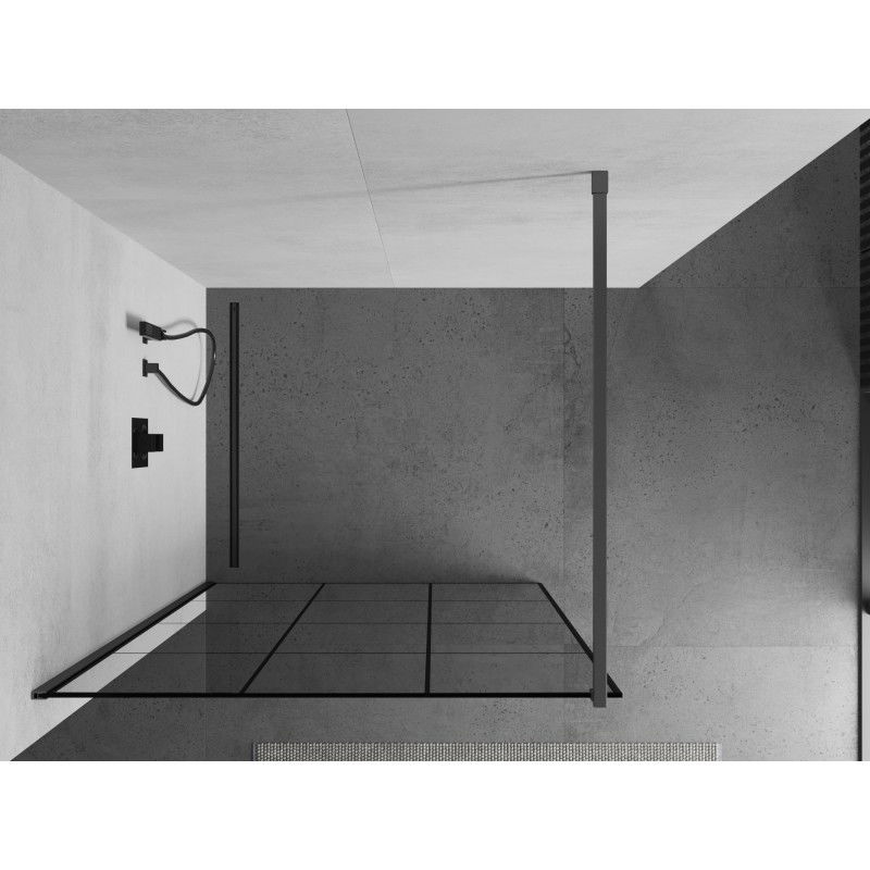 Mexen Kioto sprchová stěna Walk-in 120 x 200 cm, černá mřížka 8 mm, gun metal - 800-120-101-95-77
