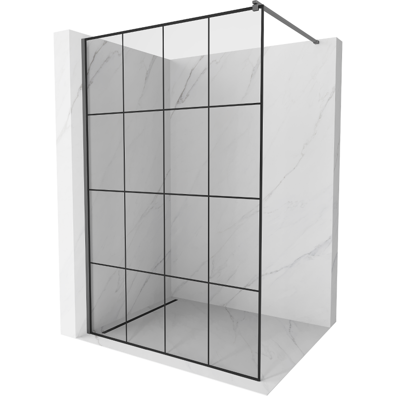 Mexen Kioto sprchová stěna Walk-in 130 x 200 cm, černá mřížka 8 mm, gun metal - 800-130-101-95-77