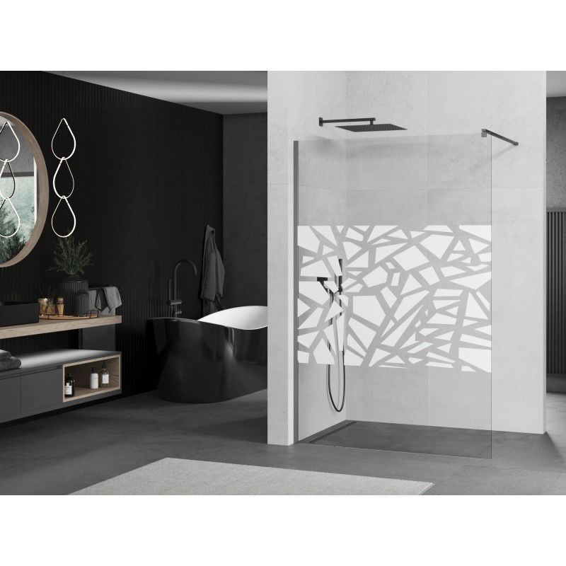 Mexen Kioto sprchová zástěna Walk-in 90 x 200 cm, bílý vzor 8 mm, gun metal - 800-090-101-95-85
