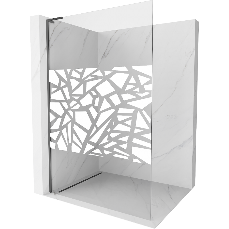 Mexen Kioto L sprchová stěna Walk-in 90 x 200 cm, bílý vzor, gun metal - 800-090-103-95-85