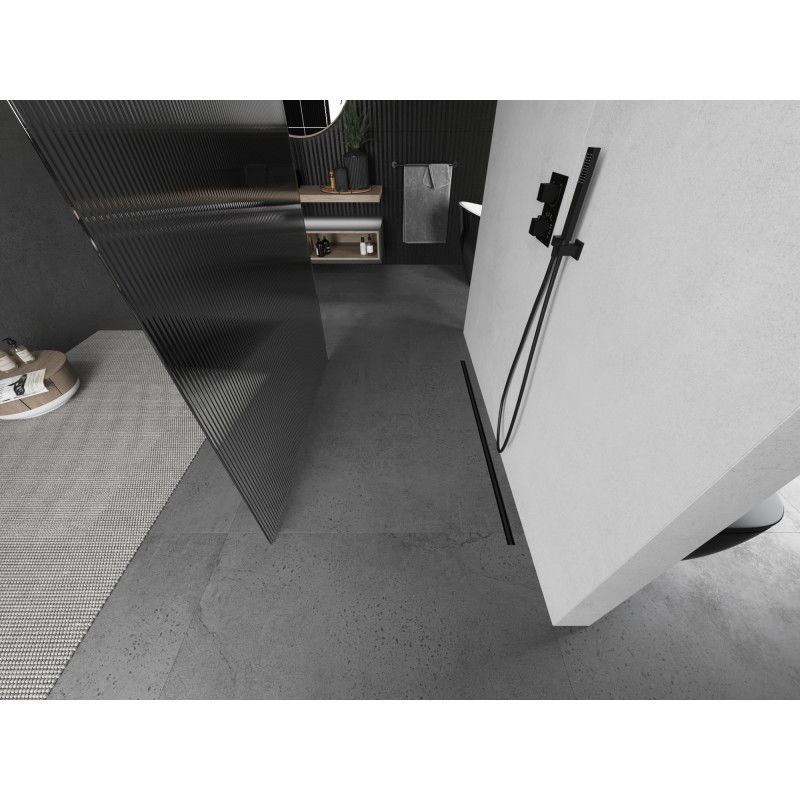 Mexen Kioto volně stojící sprchová stěna 100 x 200 cm, pruhy 8 mm, gun metal - 800-100-002-95-09