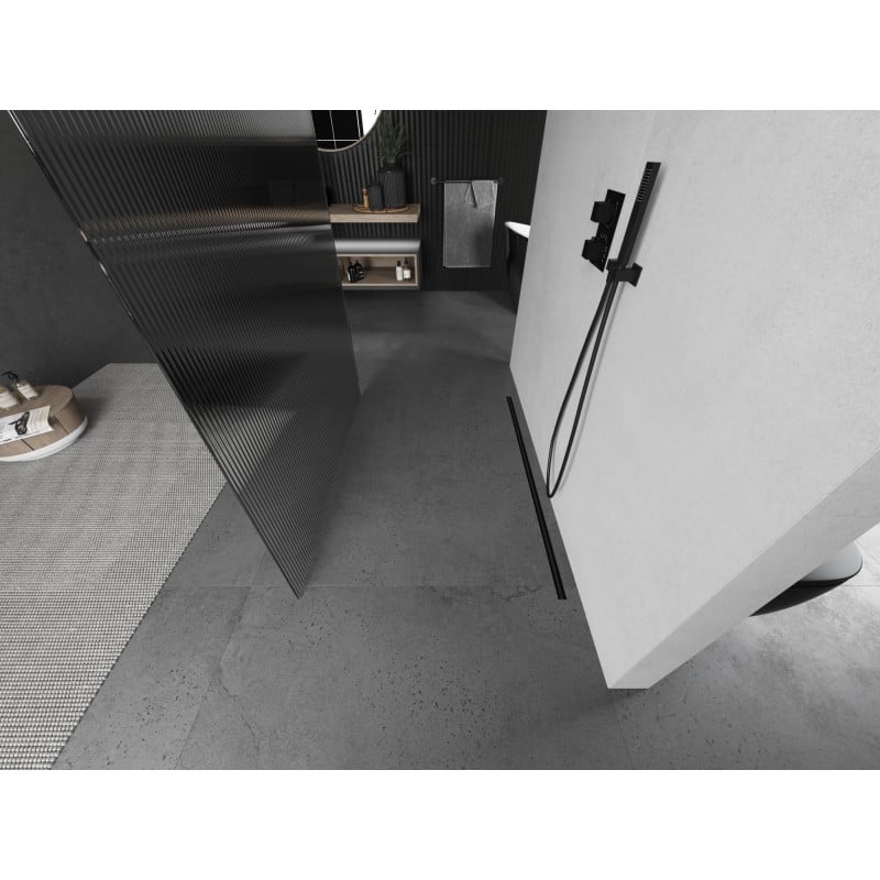 Mexen Kioto volně stojící sprchová stěna 130 x 200 cm, proužky 8 mm, gun metal - 800-130-002-95-09