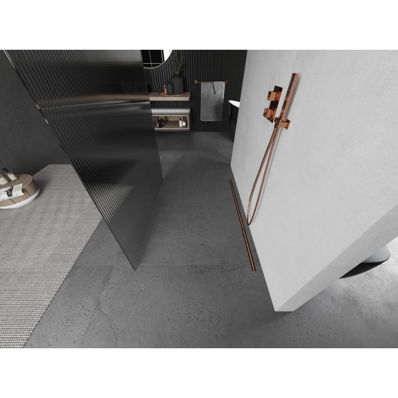 Mexen Kioto samostatně stojící sprchová stěna 120 x 200 cm, proužky 8 mm, kartáčovaná měď - 800-120-002-65-09