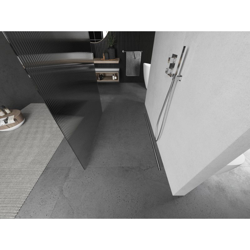 Mexen Kioto volně stojící sprchová stěna 110 x 200 cm, proužky 8 mm, kartáčovaný nikl - 800-110-002-97-09