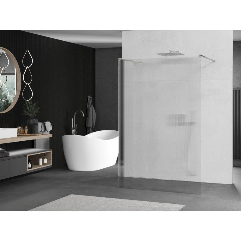Mexen Kioto sprchová stěna volně stojící 130 x 200 cm, proužky 8 mm, kartáčovaný nikl - 800-130-002-97-09