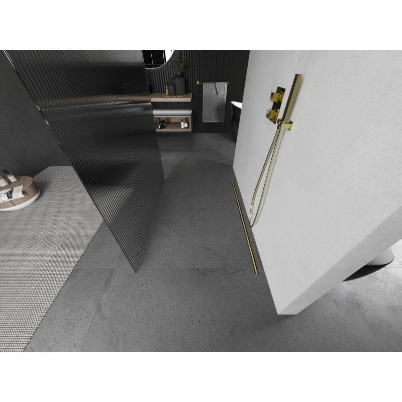 Mexen Kioto samostatná sprchová stěna 100 x 200 cm, pruhy 8 mm, zlatá kartáčovaná - 800-100-002-55-09