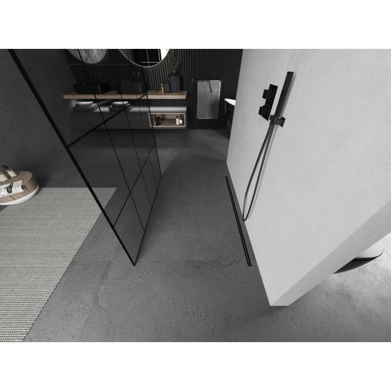 Mexen Kioto samostatně stojící sprchová stěna 140 x 200 cm, černá mřížka 8 mm, gun metal - 800-140-002-95-77