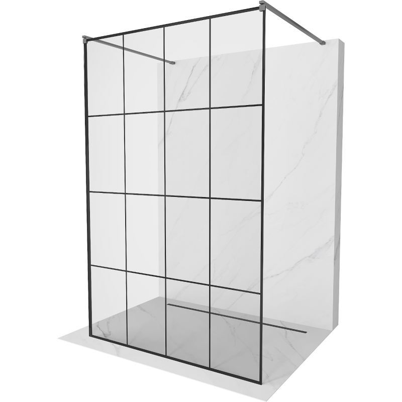 Mexen Kioto volně stojící sprchová stěna 160 x 200 cm, černá mřížka 8 mm, gun metal - 800-160-002-95-77