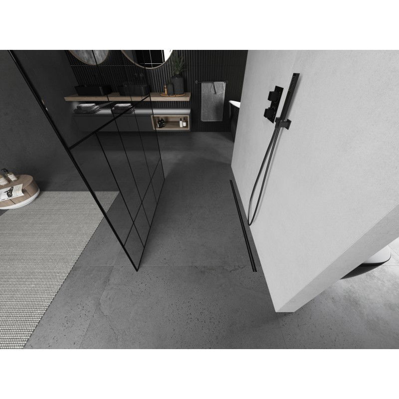 Mexen Kioto volně stojící sprchová stěna 100 x 200 cm, černý vzor 8 mm, gun metal - 800-100-002-95-78