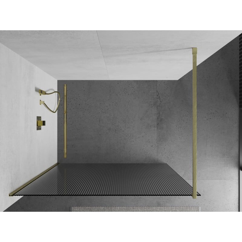 Mexen Kioto sprchová stěna Walk-in 80 x 200 cm, pruhy 8 mm, zlatá kartáčovaná - 800-080-101-55-09
