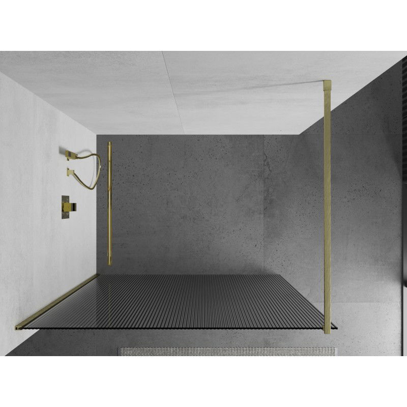 Mexen Kioto sprchová stěna Walk-in 100 x 200 cm, pruhy 8 mm, zlatá kartáčovaná - 800-100-101-55-09