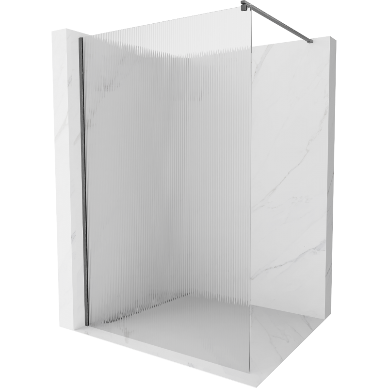 Mexen Kioto Sprchová stěna Walk-in 90 x 200 cm, proužky 8 mm, kartáčovaná gun šedá - 800-090-101-66-09