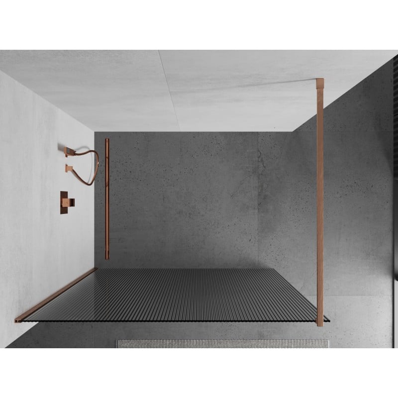 Mexen Kioto sprchová stěna Walk-in 130 x 200 cm, proužkované 8 mm, kartáčovaná měď - 800-130-101-65-09