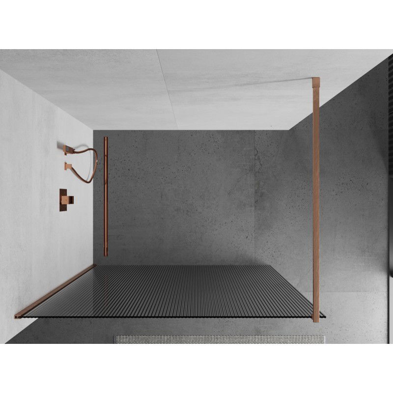 Mexen Kioto sprchová stěna Walk-in 140 x 200 cm, proužky 8 mm, kartáčovaná měď - 800-140-101-65-09